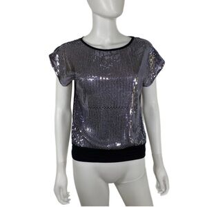 Sasha Black & Silver Sheer Sequins Blouse